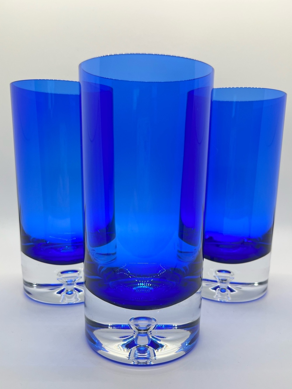 Set/3 Block Crystal Stockholm Cobalt Blue Controlled Bubble Highball Tumblers